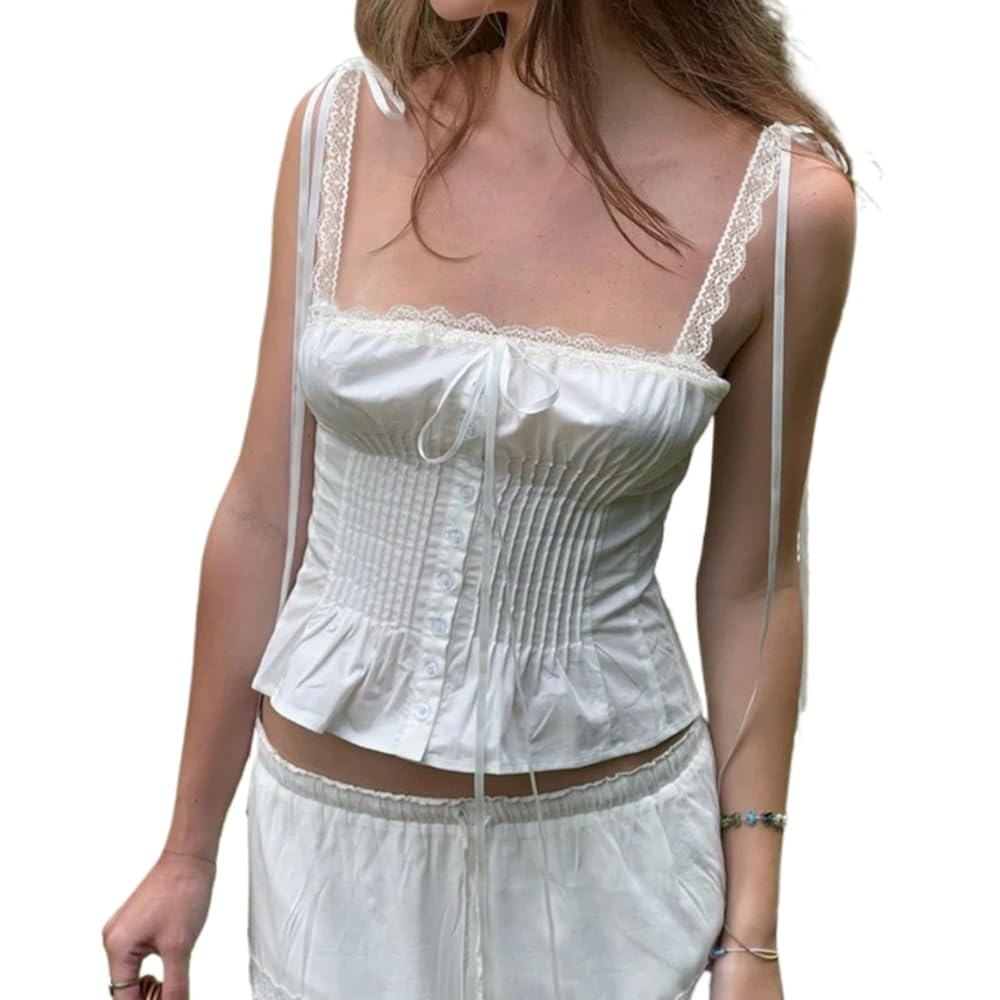 Bosloga White Lace Camisole Tops for Women - Waist-Cinching